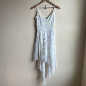 BCBGMaxazria White Flowy High Low Lace Dress